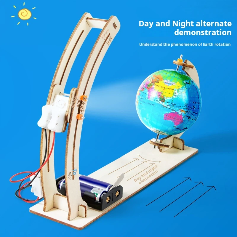 DIY Earth Model Day Night Cycle Science Kit STEM Educational Globe Toy Classroom Physics Learning Wooden Handmade Toys