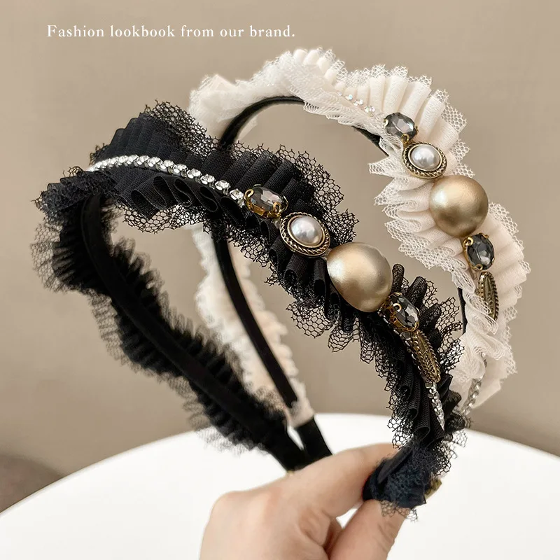 Elegancka kobieta z pałąkiem na głowę dla włosów luksusowe Rhinestone Designer opaski dla kobiet moda dziewczyny peruka perłowa opaski do włosów akcesoria — zdjęcie 6