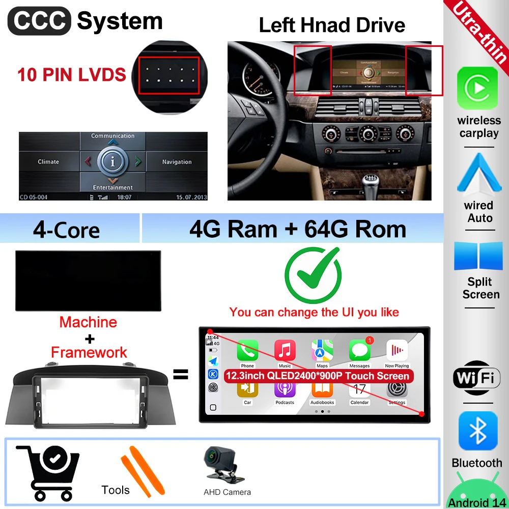 12.3" Ultra-thin Screen Android 16 BT for BMW 5 Series E60 E61 E62 2004-2008 CIC CCC System 4G Car Radio Video Multimedia Player image 3