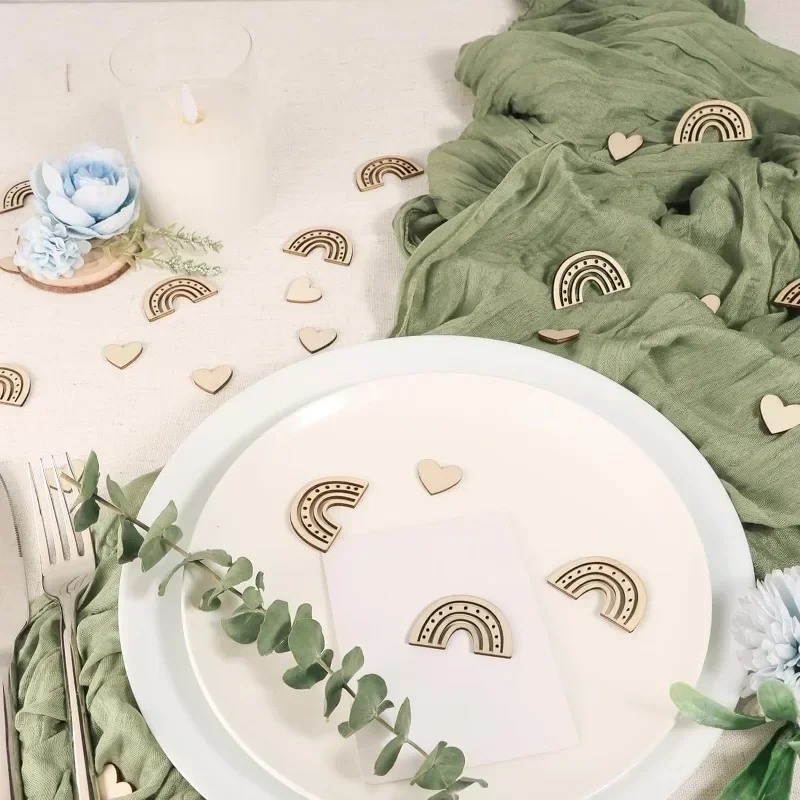 60pcs Wooden Rainbow and Heart Confetti Table Decoration Party Christening Birthday Birth Gift