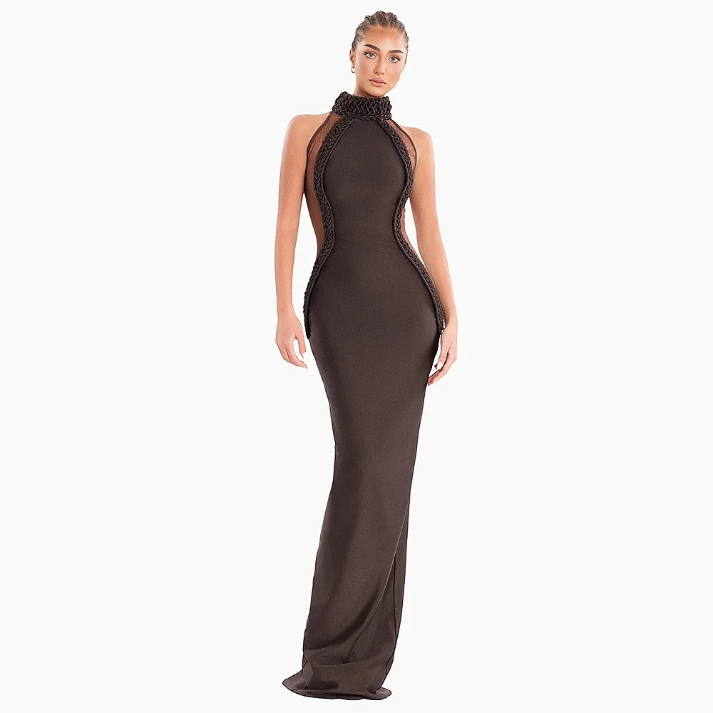 Halter Neck Brown Knotted Dress Womens Sleeveless Jumpsuit Playsuit Summer Spring Matching Set