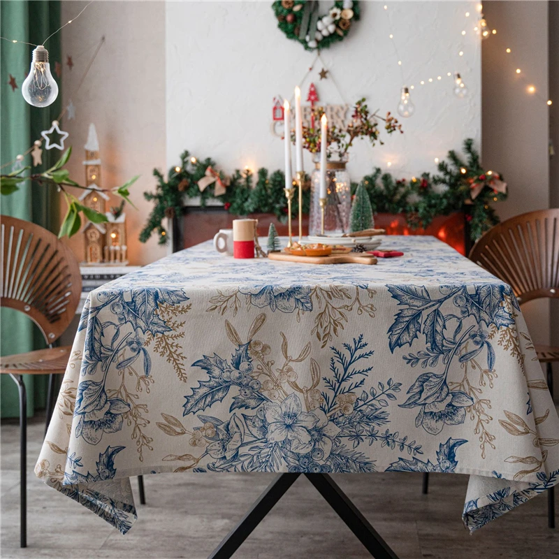 Christmas Decorative Tablecloth Love Christmas Leaf Printing Festival Tablecloth Home American Rectangle Coffeetable Cover Cloth