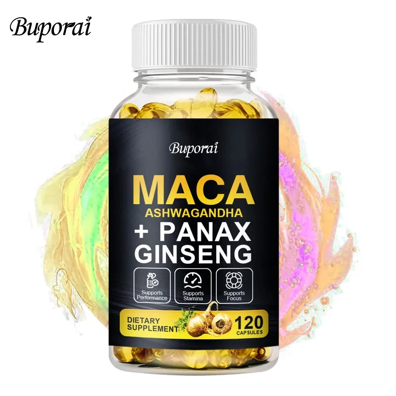 

Капсулы из корня маки для мышц, выносливости, выносливости и добавок для выступлений для мужчин с женьшенем Ashwagandha