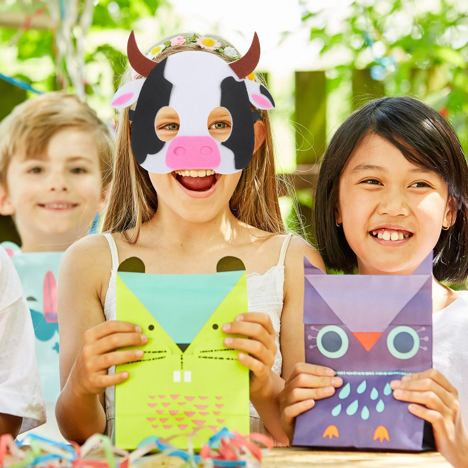 

3pcs Cow Mask Non-woven Fabric Kids Masks for Halloween Carnival Masquerade Reusable Children Education Toy