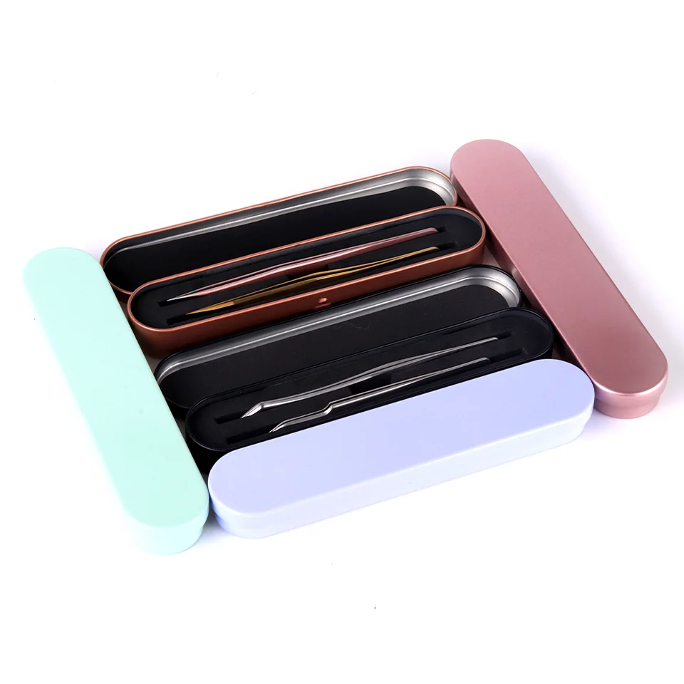 2 Slots Eyelashes Tweezers Box Exquisite Tinplate Tweezers Storage Protection Box Lash Extension Supplies Portable Makeup Tools