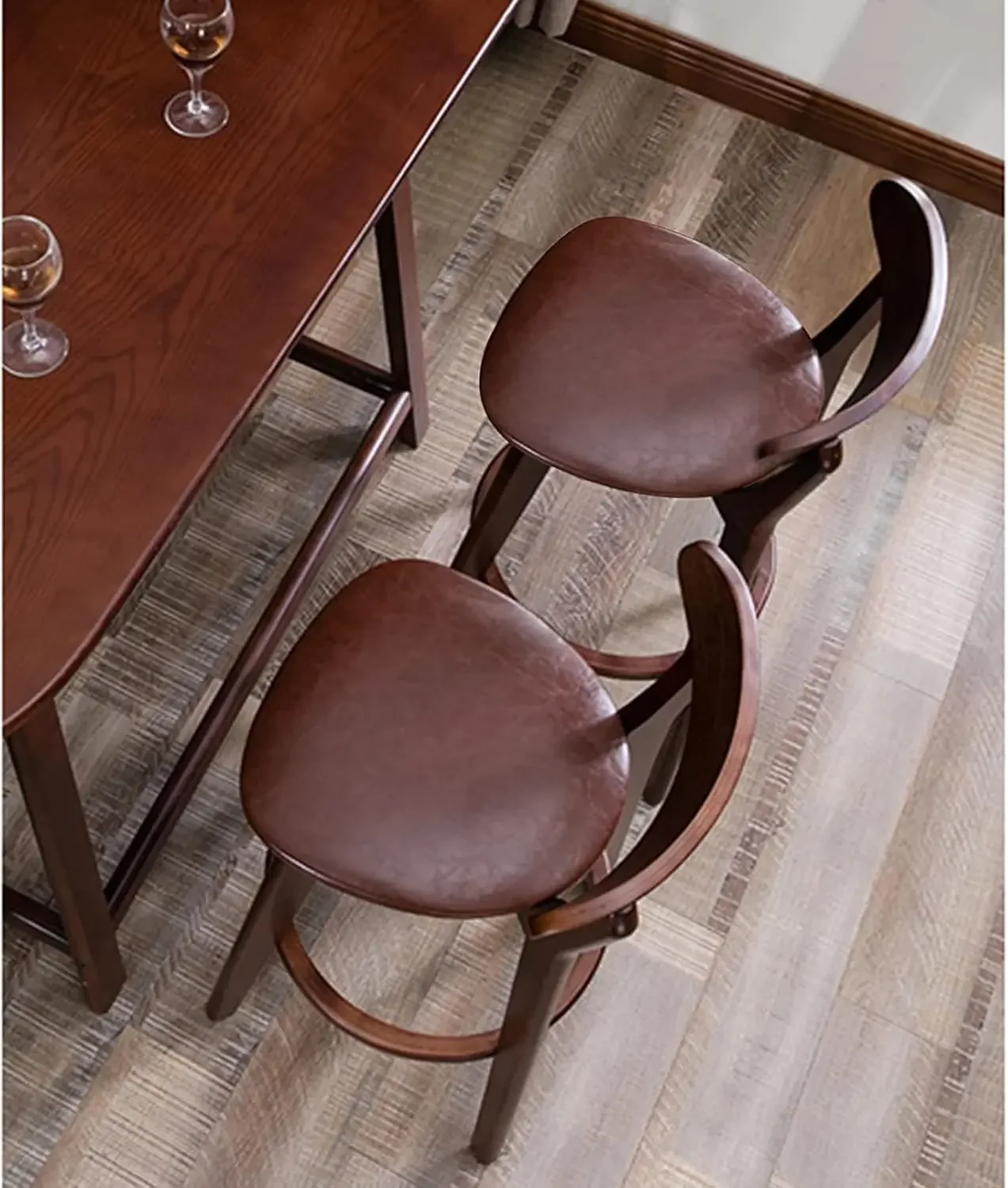 Brown PU Leather Barstool, Breakfast Kitchen Counter Bar Chairs with Footrest and Backrest, Living Room Coffee Shop High Stool,