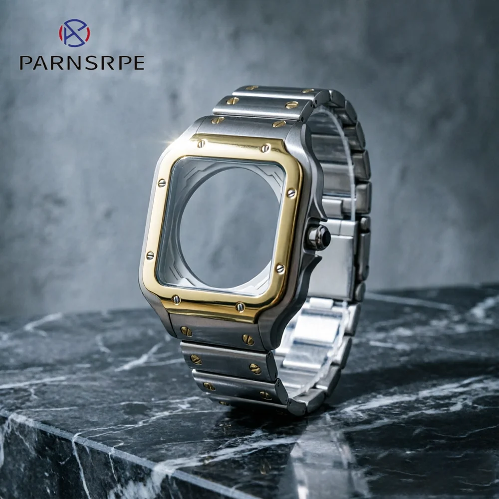 

New Men's Luxury 38mm Stainless Steel Silver/inter-gold quare Watch Case Screw Bezel Fit NH35 NH36 Movement Watch Mod Parts