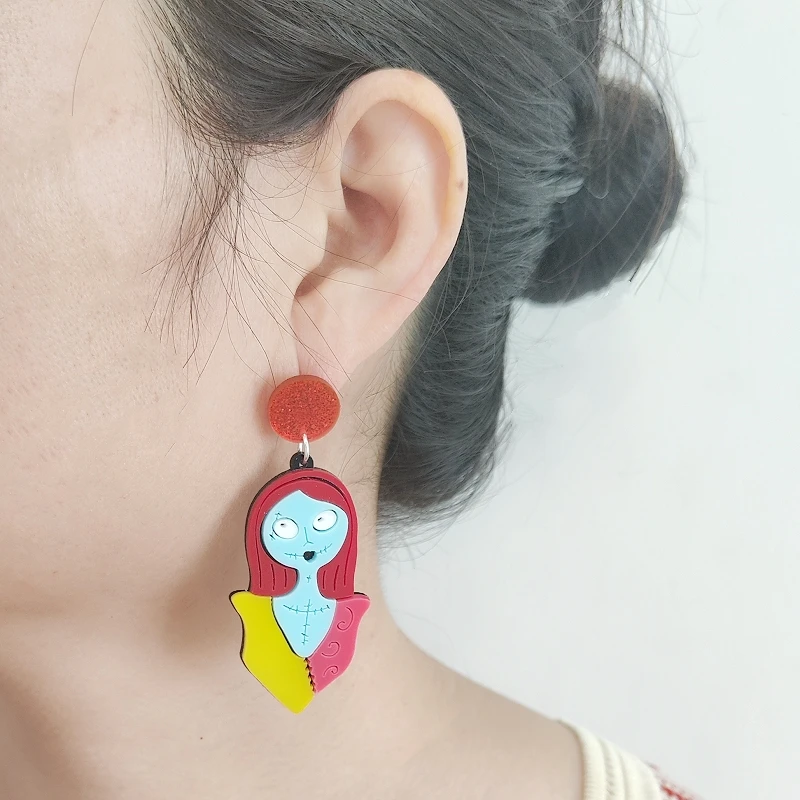 Halloween Demon Ghost Witch Dangle Earrings for Women Glitter Acrylic Jewelry Fashion Accessories