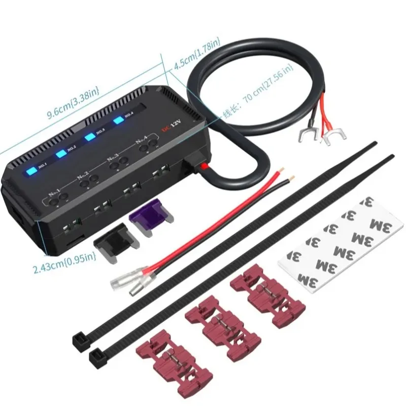 

Universal 4 Channel 12V Power Distribution Switch Box Individual LED Display for Motorbike Automobile E-Bike Modification 1PC