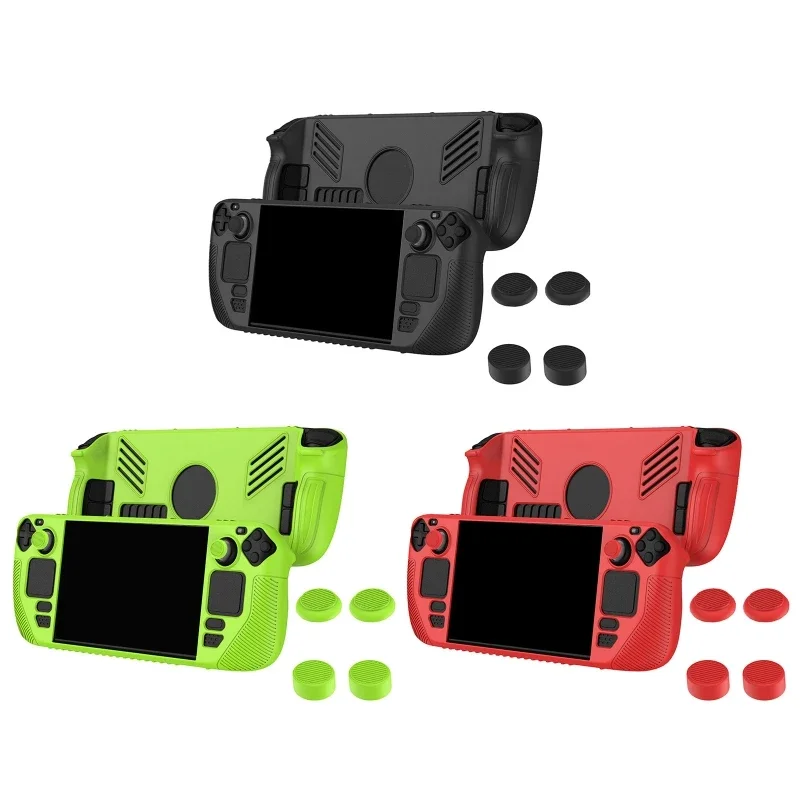 

For Steam Deck Soft Silicone Protective Cover Case with 4 Joystick Caps Durable Shockproof Shell Gaming Console Accessories