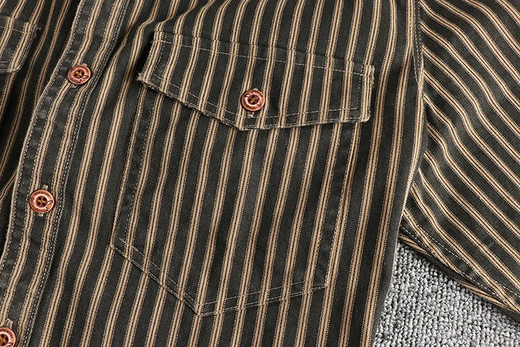 2026 Neue Amerikanische Retro Gestreifte Hemden für Herren Langarm Gewebte Baumwolle Gewaschene Arbeitsjacke Streetwear Lässige Oberteile – Detail 10