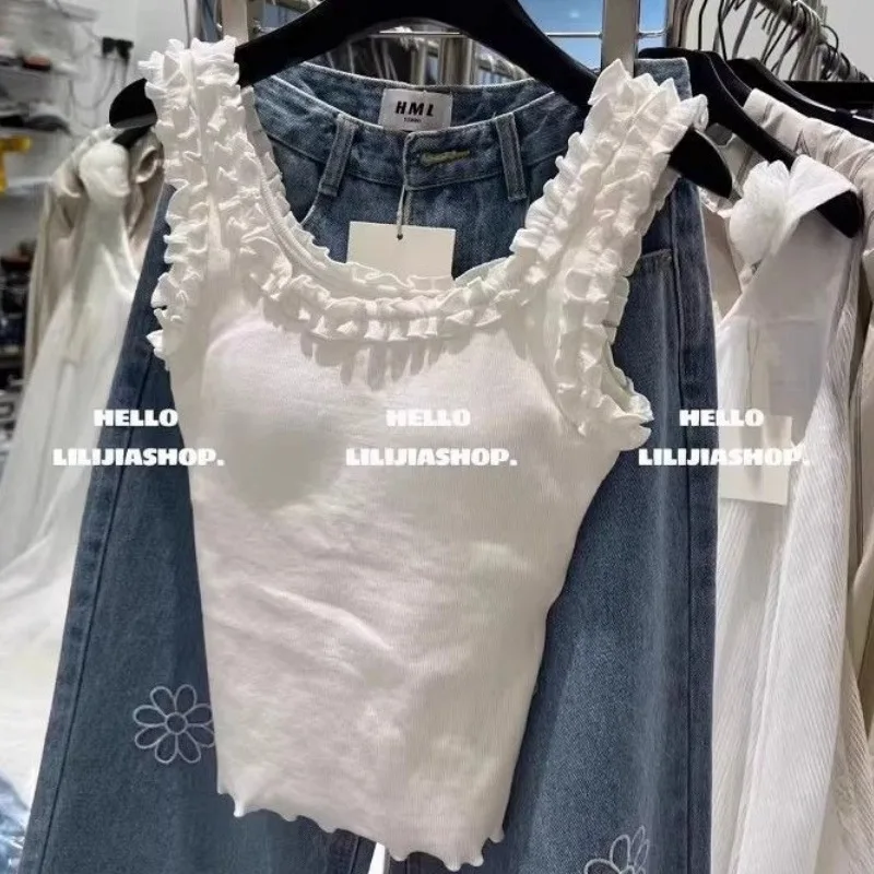 Summer New Arrival ZY6232026 Unique Design Original Earlet Lace Trim Splicing with Chest Pad Women's Casual Style Vest Top