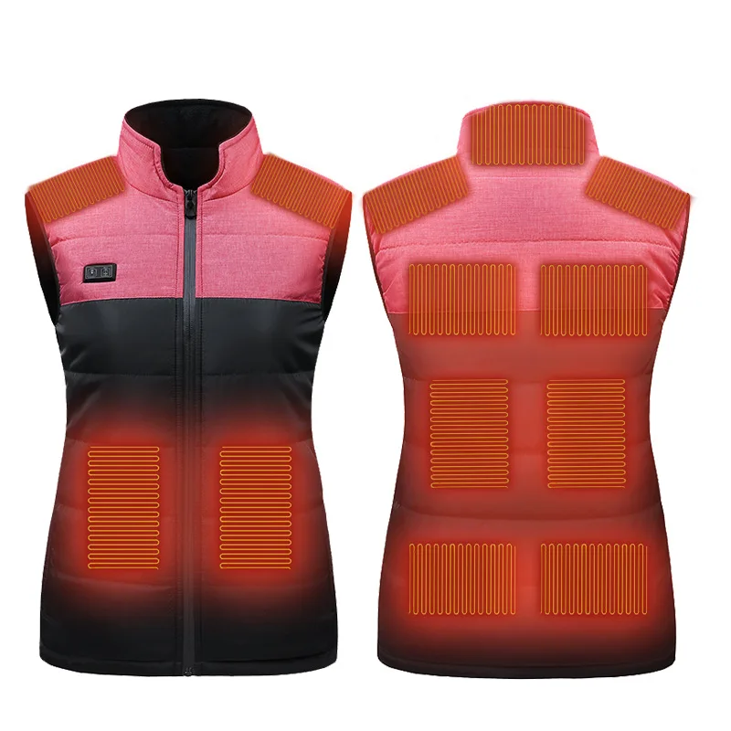 Mens Womens USB Electric Heated Vest Autumn Winter Front Back Heating Cotton Padded Stand Collar Slim