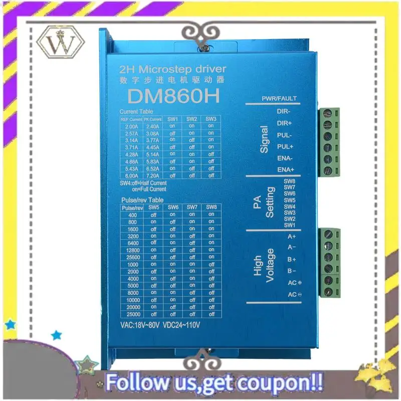 AU33-DM860H DSP Digital 57 / 86 Stepper Motor Driver With Fan 2-Phase Nema23,34 DMA860H 7.2A, 18-80VAC For Printing CNC Drive