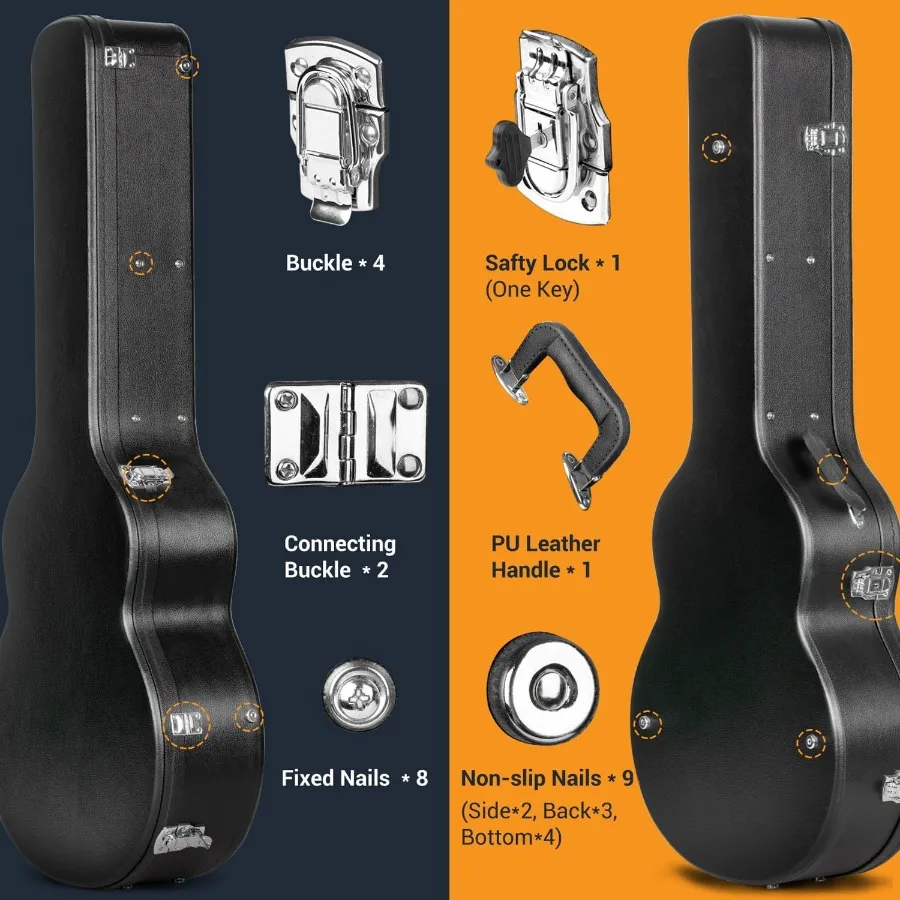 حافظات الجيتار هيكل صلب للقيثارات الصوتية 42 بوصة حافظة صلبة للجيتار الصوتي مع مفتاح مضاد للصدمات جيتار سفر مقاوم للماء