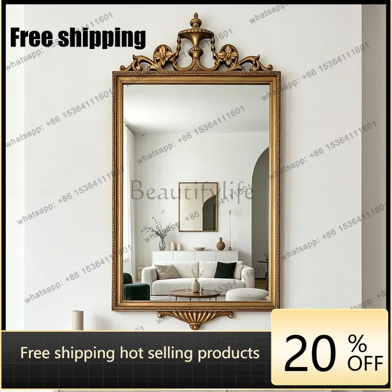 LD retro light luxury special-shaped makeup mirror advanced sense carved entrance bathroom decorative mirror