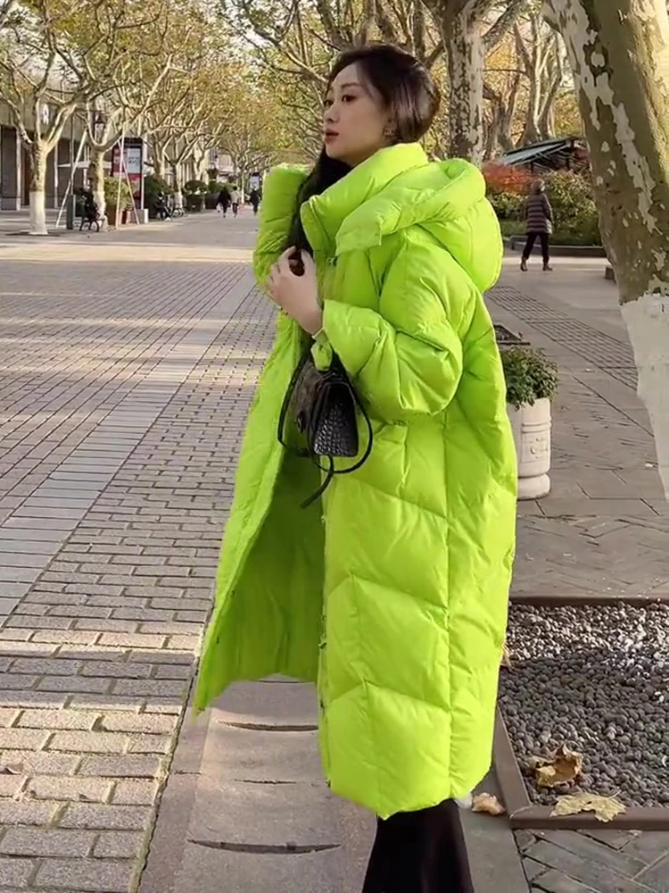 オーバーニーレングス ダウンジャケット レディース ファッション スリップジッパー ホワイト ダウンコート カジュアル ルーズフィット メモリーファブリック