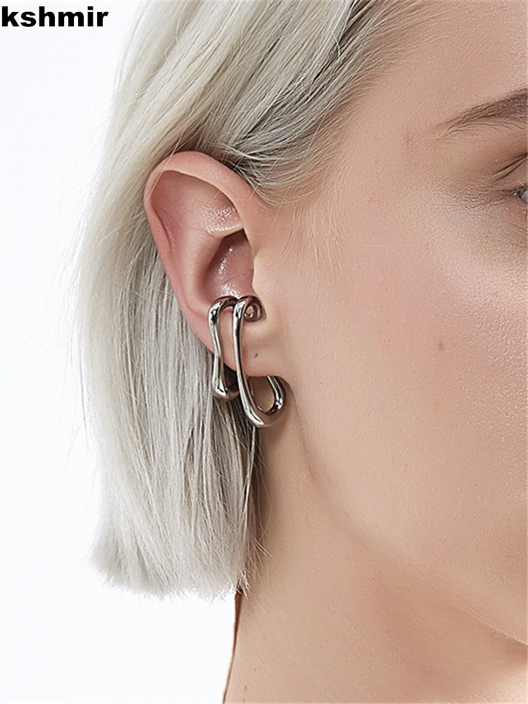 

Double layer geometric overlay earclip without earhole women's simple exaggerated wind ear hanging accessories jewelry gift