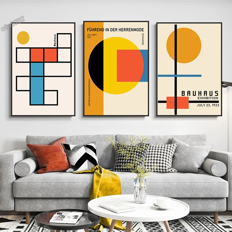 Bauhaus Art Home Wall Decoration Painting Bauhaus Style Yellow Black Orange Blue Geometry Canvas Poster Mural Cuadros Wall Art