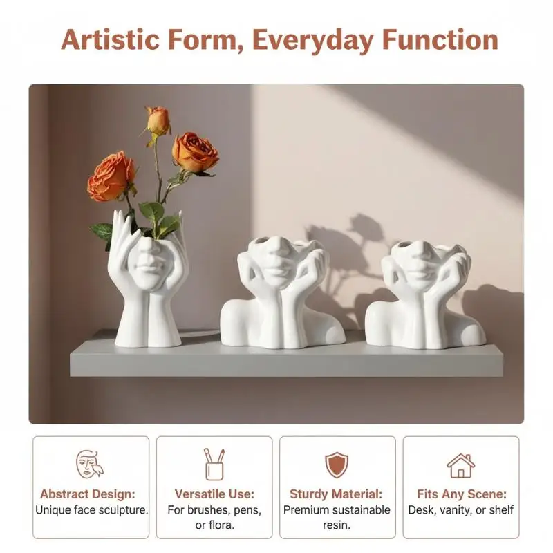 White Artistic Face Ceramic Vase Creative Home Decor Desktop Ornament Modern Handicraft Unique Gift Idea