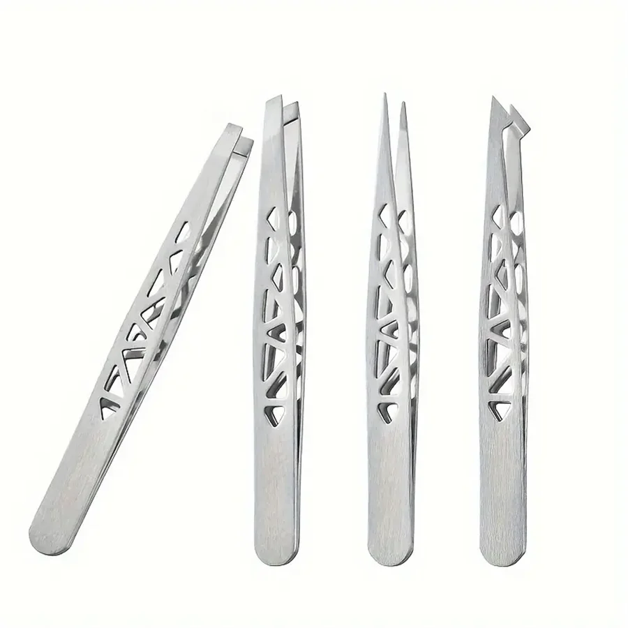 Multifunctional 4 pcs Eyebrow Tweezers Inclined Stainless Steel Hair Removal Clip Eyelash Extension Tweezers Cosmetic Tool