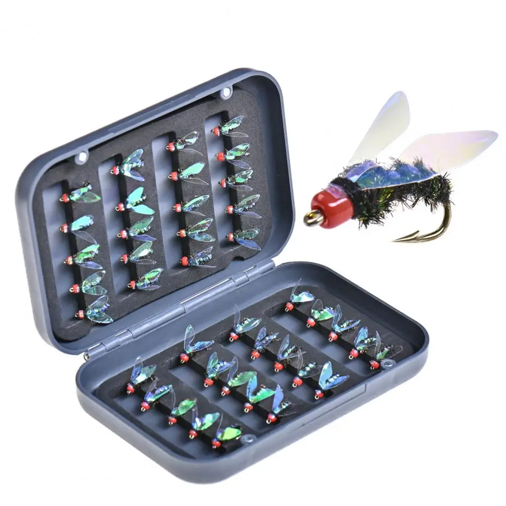 40Pcs Fishing Lures Red Head Green Body Insects Flies Fly Fishing Lures Bait Fly Fishing Bionic Hooks Carp Hooks Nymph Lures