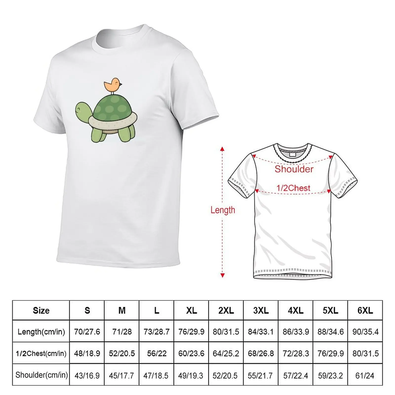 Kawaii Cute Tortoise and Bird T-Shirt anime clothes Funny t-shirt heavy weight t shirts for men