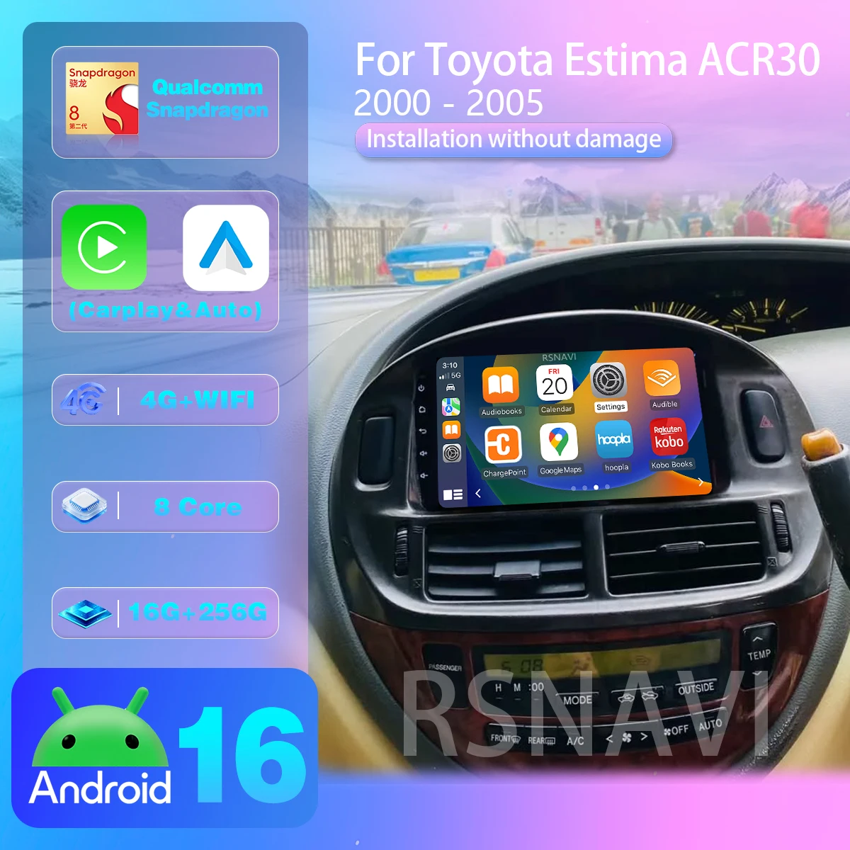 Android 16 For Toyota Estima ACR30 2000 - 2005 Carplay Car Radio Navigation GPS Multimedia Player wifi+4G steering wheel control