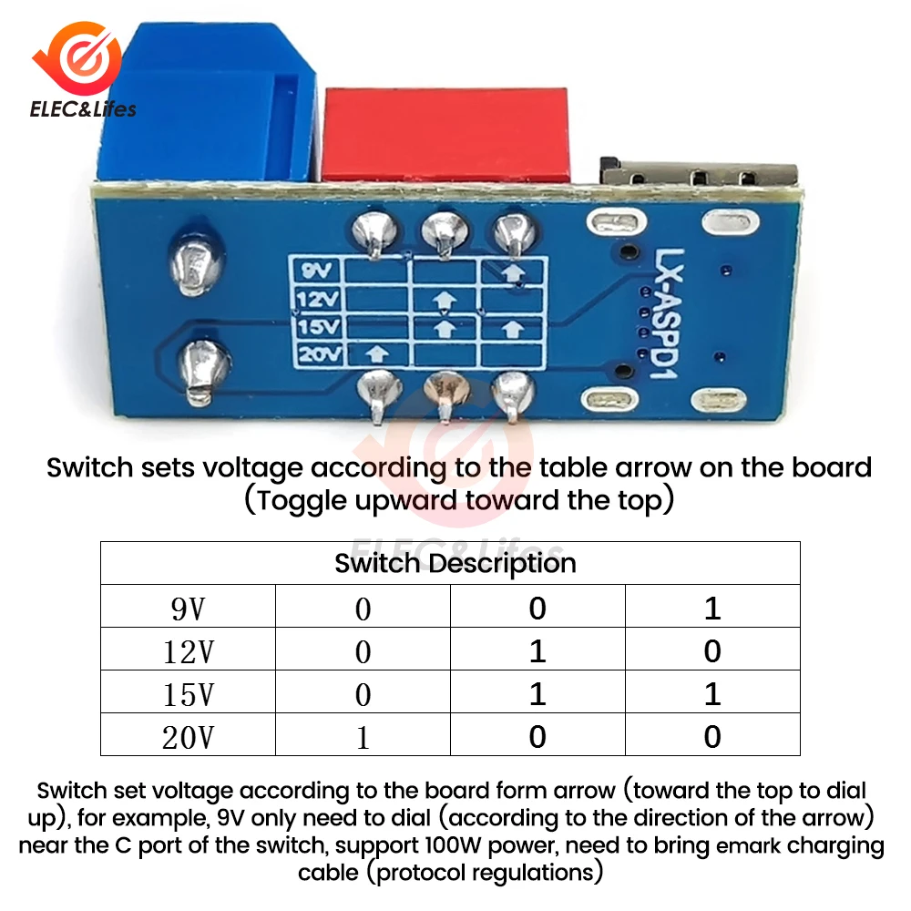 USB-C PD Trigger Board Module PD/QC Decoy Board Fast Charge USB Type-c to 5V/9V/12V/20V High Speed Charger Power Boost Module