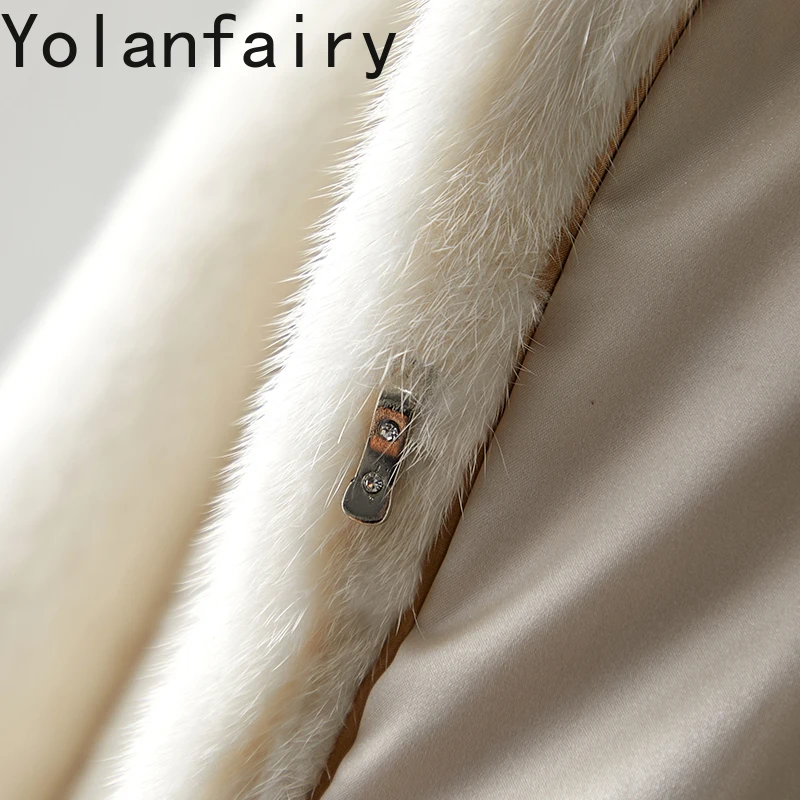 YOLANFAIRY سترة الفراء الحقيقي ملابس النساء الخريف الشتاء مقنعين معطف الفرو الطبيعي امرأة المنك معاطف عادية قصيرة سترات من الفرو 2025