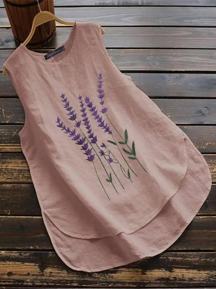 Vintage Floral Embroidery Blouse ZANZEA Women Summer Tanks Tops Casual O Neck Sleeveless Casual Loose Shirt Beach Party Blusas