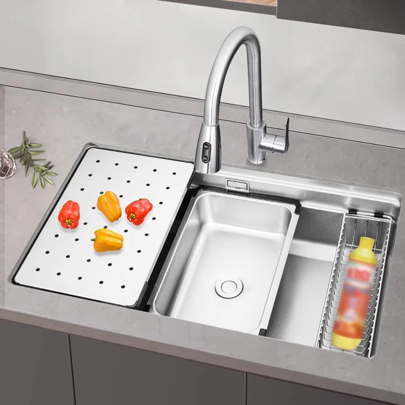 Thickened Kitchen Sink Large Single Slot Household SUS304 Stainless Steel Vegetable Washing Basin Integrated Sink Handmade