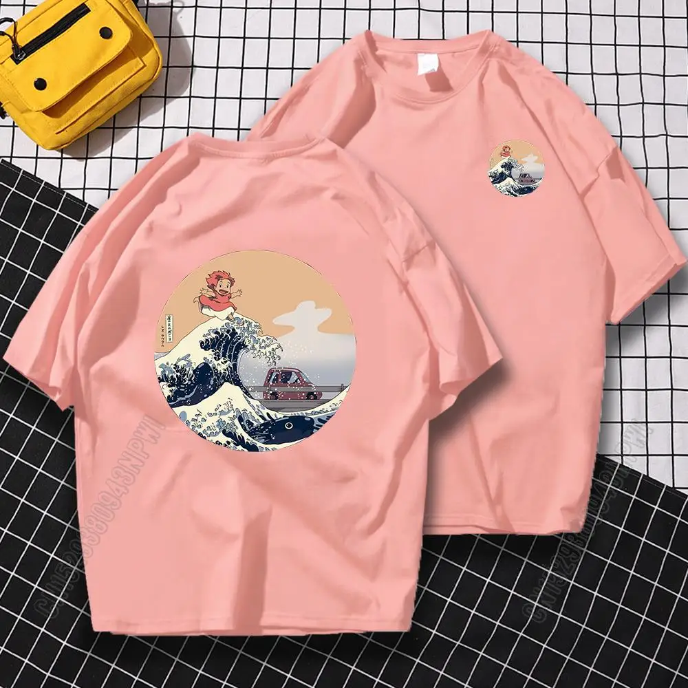 Hokusai On The Cliff By The Sea Double-Sided Printing Men T-Shirt Cotton Loose Clothes Crewneck T Shirts Tops Men's New