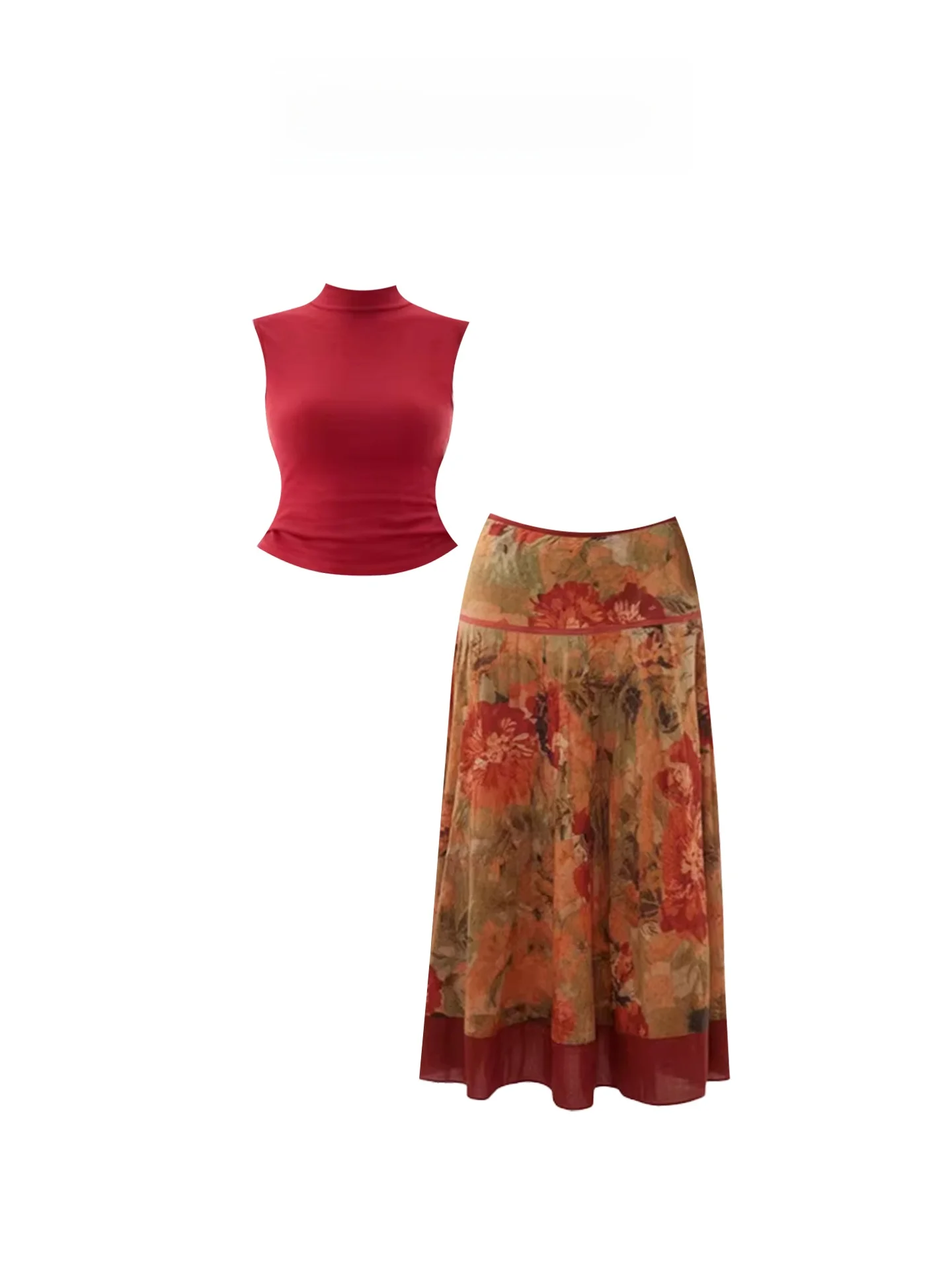 

HEZA Slim Fit Svel Printed Summer Vaion Skirt Set Women's Faion plus Size High Waist A-Line Midi Skirt Outfit
