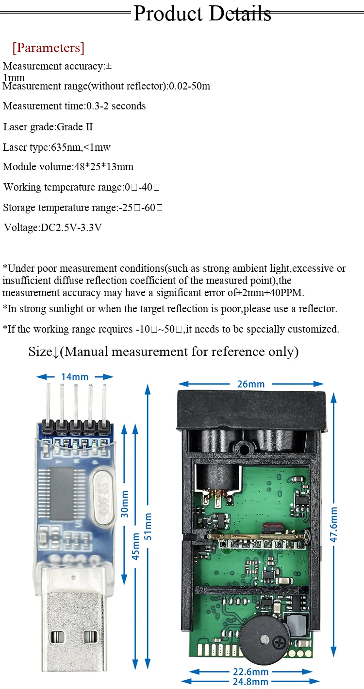 50-Meter-Laser-Entfernungsmessmodul-Sensor TTL-Pegelanbindung Mikrocontroller zu RS232 485 serieller Anschluss für Sekundärentwicklung – Detail 4