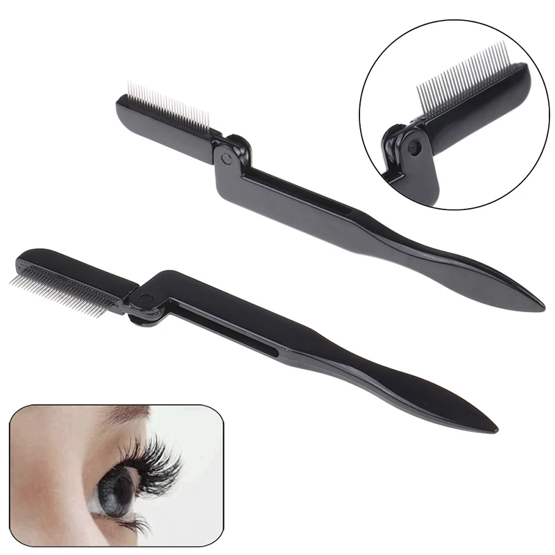 Foldable Eyelash Comb Metal Eyebrow Brush Tool Mascara Separator Lash Curl Black-New