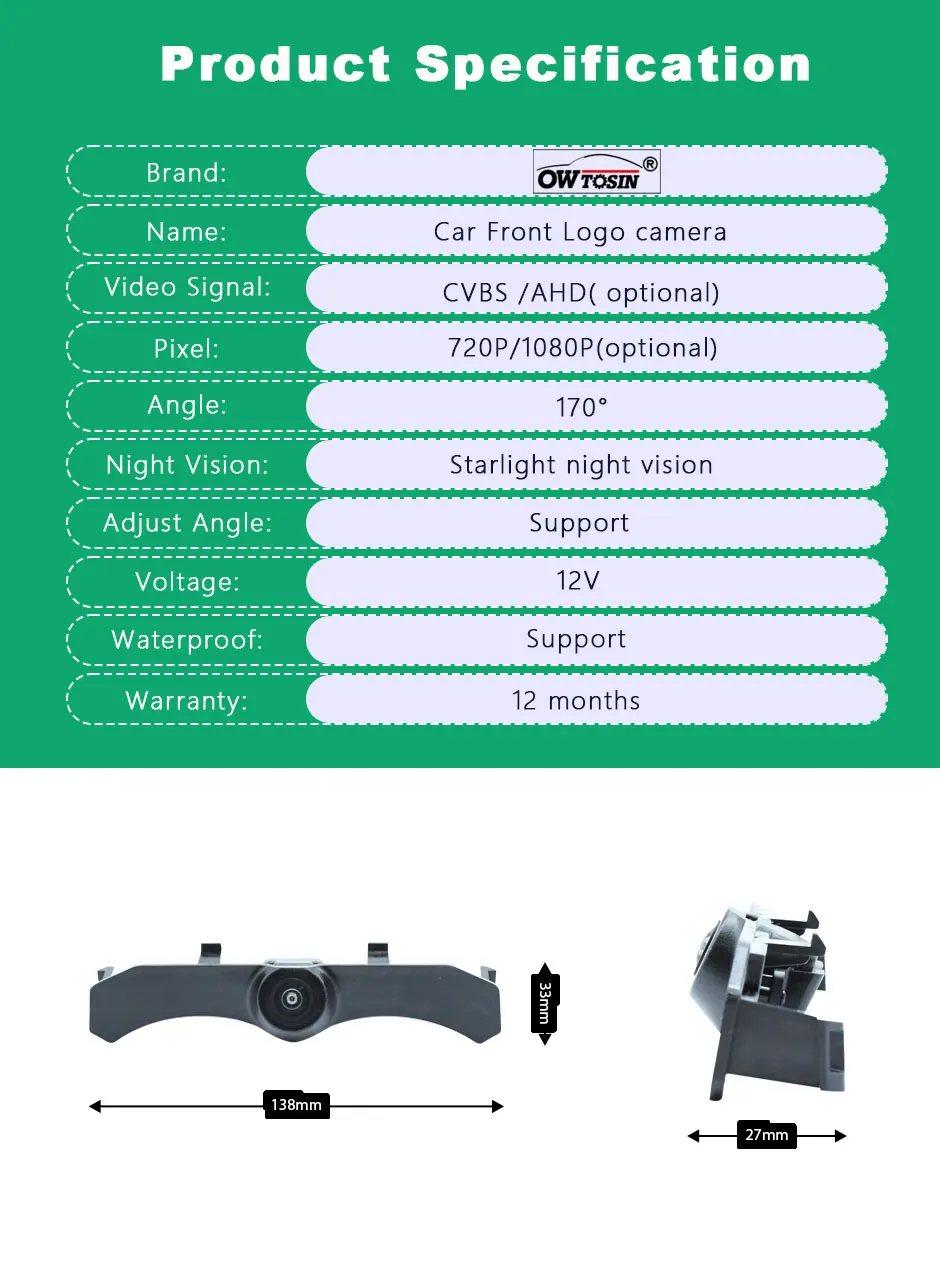 For Audi Q3 RSQ3 F3 2018 2019 2020 2021 2022 2023 Front Logo View Camera 170° Fisheye AHD 1080P Vehicle Car Camera