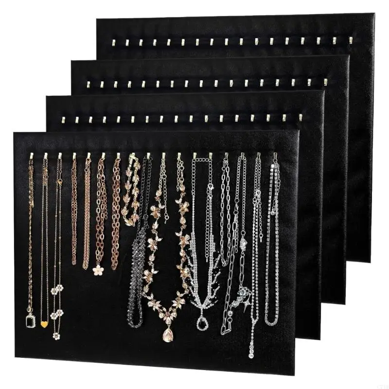 

4 Units Necklace Display Boards with 17 Hooks Polyester Texture Jewelry Showing Stand Suitable for Neat Jewelry Keeping