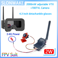 5.8G 48CH FPV Goggles 4.3 Inch Detachable Screen 480*272 with 5.8G 48CH 2000mW VTX Transmitter and CMOS 700TVL fpv camera for RC