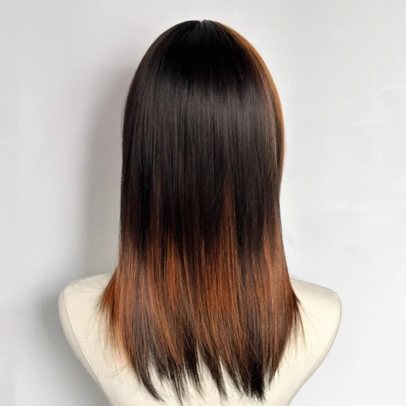 Synthetische Zwart & Vuile Oranje Hoogtepunten Pruik Y2K Subcultuur Pruiken met pony Lolita Cosplay Gelaagde Korte Steil Haar Pruik