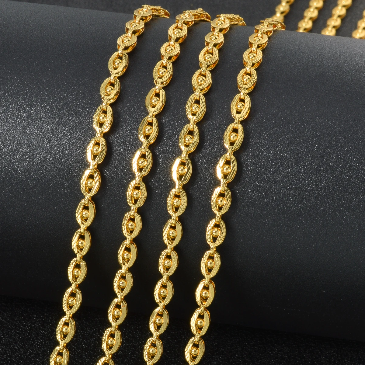 24K Gold Plated Oval Link Chain Necklace Women Thin Waterproof Non Fade Choker African Dubai Daily Wedding Party Jewelry Gift
