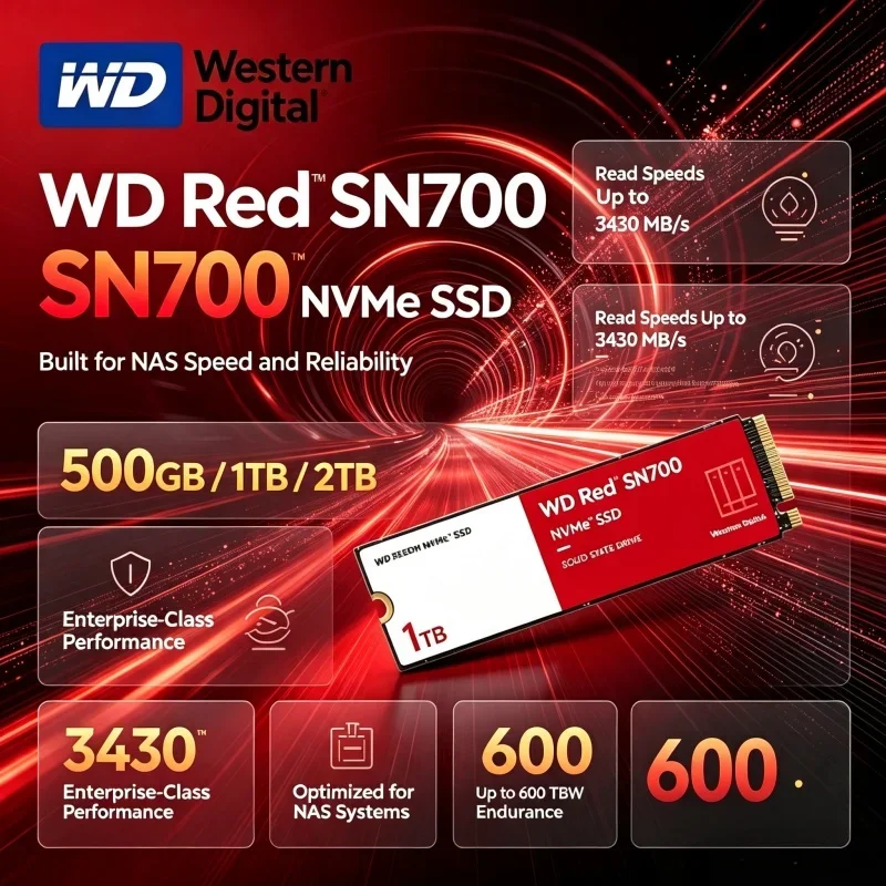 Western Digital WD Red SN700 NVMe SSD 500GB 1TB 2TB M.2 2280 PCIe 4.0 Solid State Drive NAS Storage For Desktop Notebook PC
