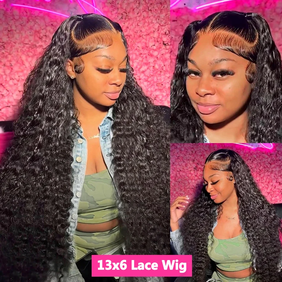 13x6 HD Lace Front Curly Water Wave Human Hair Wigs HD Transparent 40 Inch Long Jerry Curly Lace Frontal Wigs Full And Bouncy