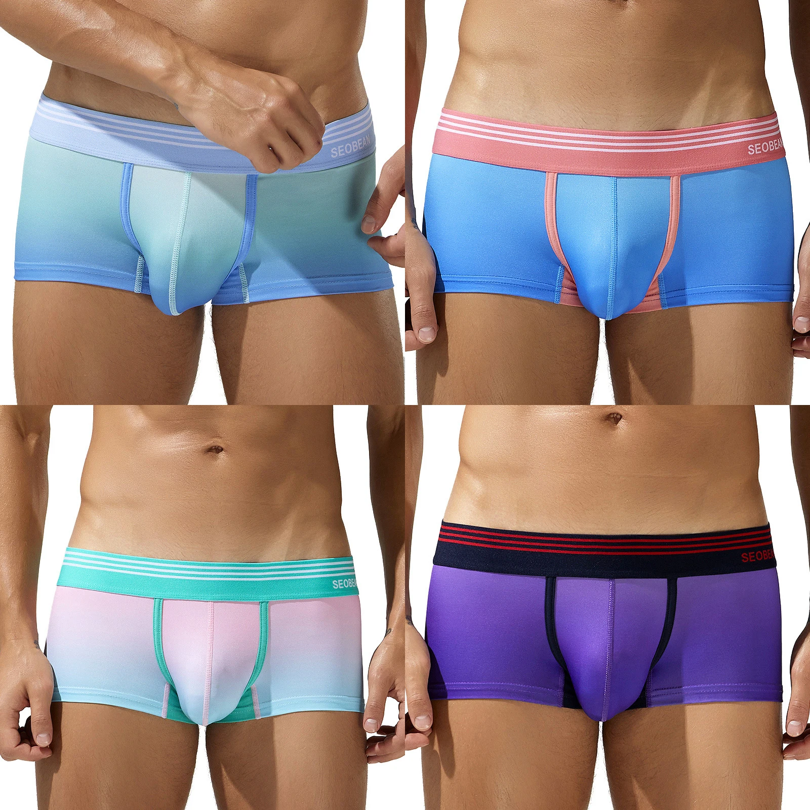 

Мужское нижнее белье SEOBEAN из 4 шт., модные легкие удобные трусы с плоским углом U-образной формы с градиентом цвета