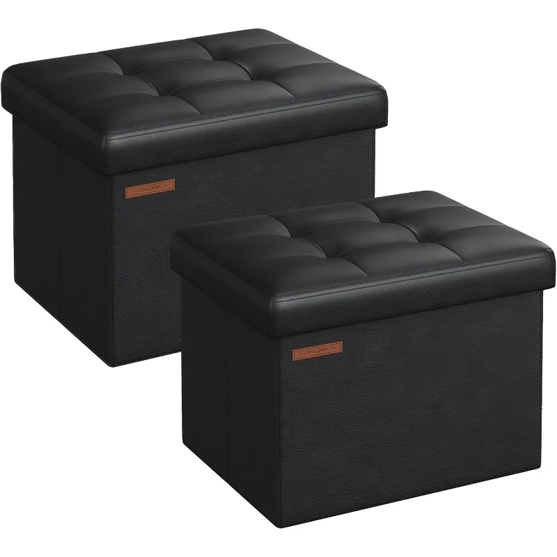 

Small Folding Storage Ottoman, Foot Rest Stool, Cube Footrest, Synthetic Leather, 12.2 x 16.1 x 12.2 Inches, 286 lb Capacity