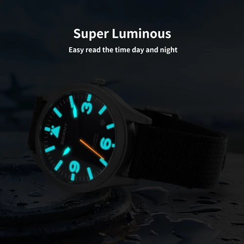 Imagen 2 del producto Reloj Automático BERNY Pilot de titanio para hombre, reloj de pulsera con revestimiento de zafiro AR de 10bar, reloj de pulsera luminoso para hombre, relojes deportivos de aviación para hombre