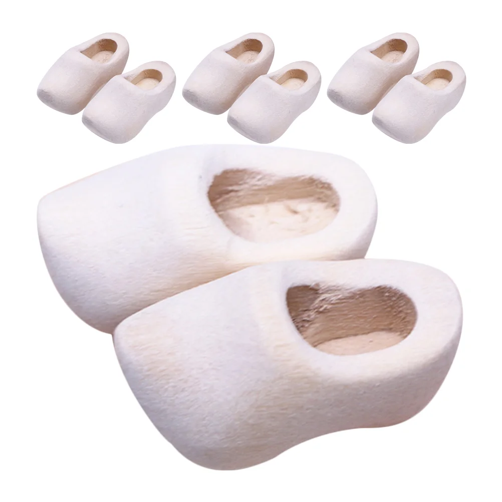 4 Pairs Clogs House DIY Unfinished Wooden Shoes Mini Adornment Household Child