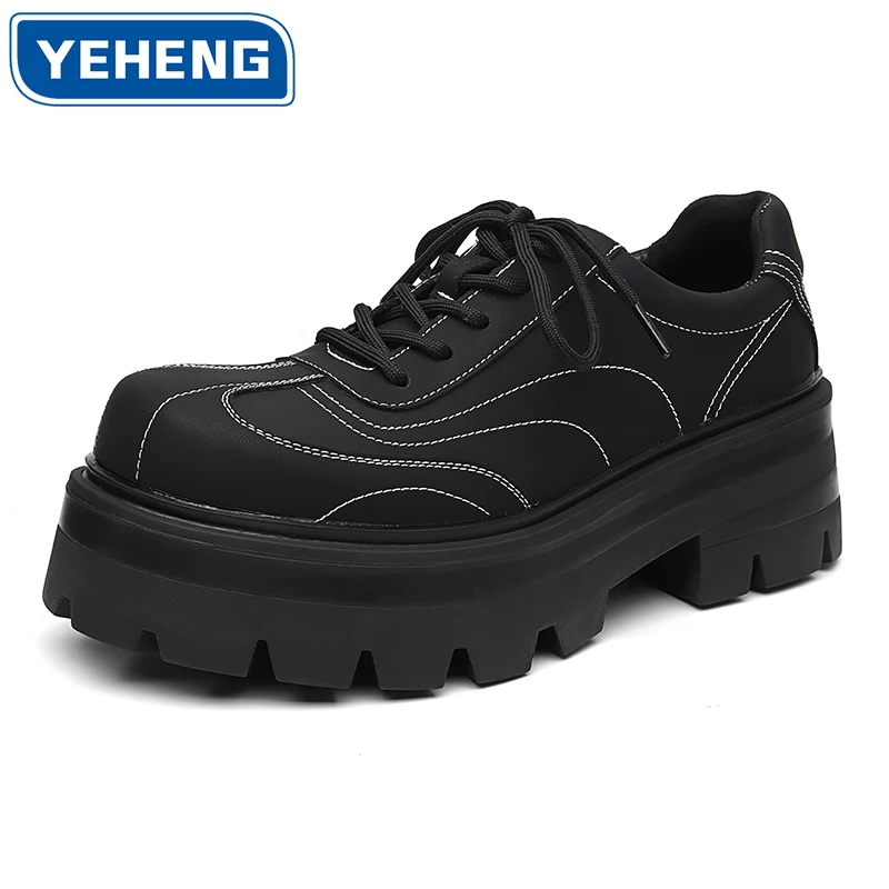 Men British fashion punk rock dress platform shoes lace-up oxfords shoe black trendy original leather sneakers designer footwear