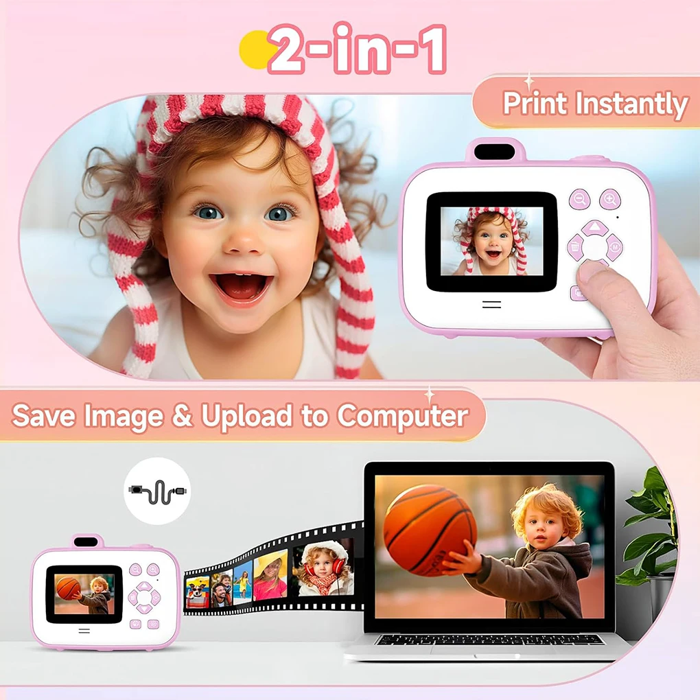 Kinder Digitalkamera Sofortdruck für Kinder Thermodruckkamera Sofortiger Fotodruck Kamera Videospielzeug für Weihnachtsgeschenke