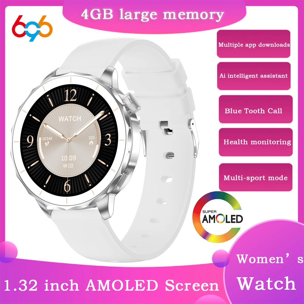 عالية المستوى AMOLED بلوتوث دعوة Smartwatch 4G ذاكرة الموسيقى APP تحميل معدل ضربات القلب AI مساعد ذكي الرياضة ساعة ذكية